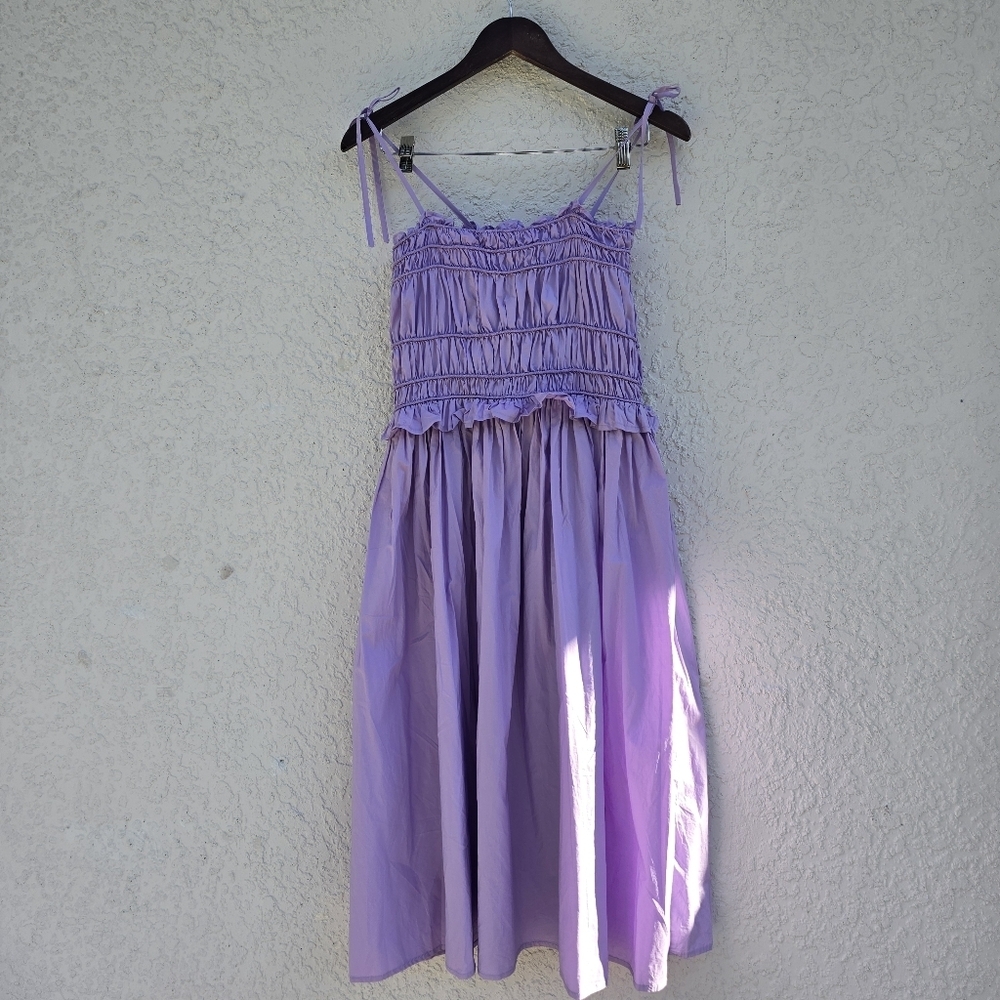 Aqua Ruched Sleeveless Midi Dress - 100% Cotton - Picture 4 of 7